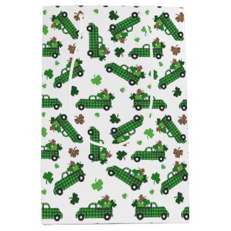 St Patricks Day Green Plaid Truck Clover Leaf 