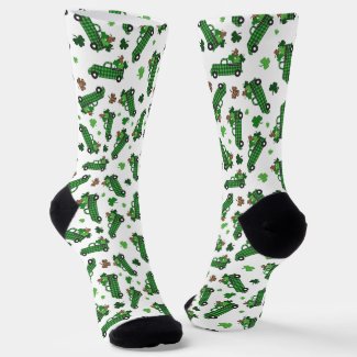 St Patricks Day Green Plaid Truck Clover Leaf 