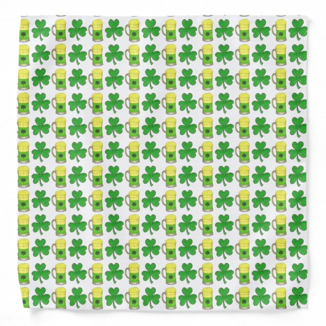 St. Patrick's Day Green Shamrock Beer Mug Lucky Bandana (Front)