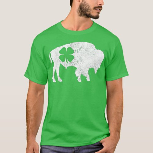 St Patricks Day Green Shamrock Buffalo Bison T_Shirt
