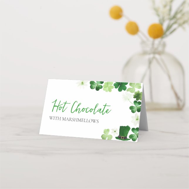 St. Patrick's Day green shamrock buffet label  Place Card (Front)
