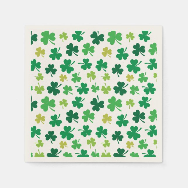 St Patricks Day Green Shamrock Clover Pattern Paper Napkins (Front)
