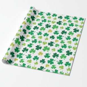 St Patricks Day Green Shamrock Clover Pattern Wrapping Paper