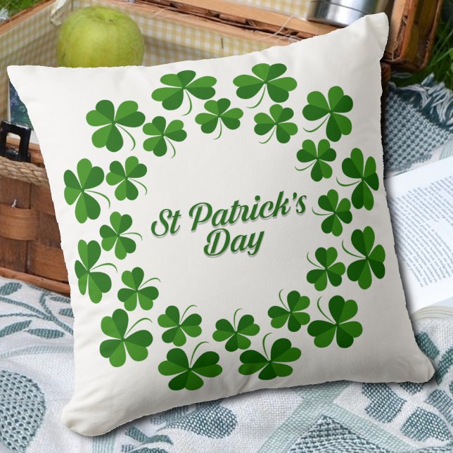St Patrick's Day Green Shamrock Clover Throw Pillow (Creator Uploaded)
