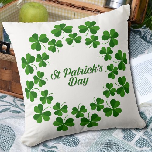St Patricks Day Green Shamrock Clover Throw Pillow