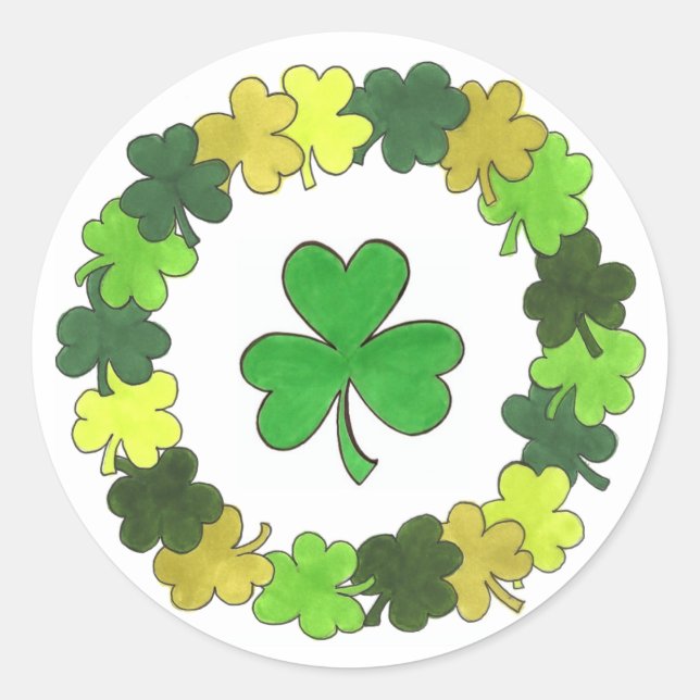St. Patrick's Day Green Shamrock Clover Wreath Classic Round Sticker (Front)