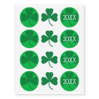 St. Patrick's Day Green Shamrock, Custom Year Temporary Tattoos