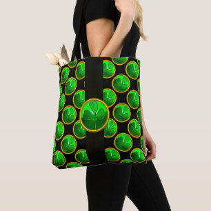 ST PATRICK'S DAY GREEN SHAMROCK GEMSTONE Black Tote Bag