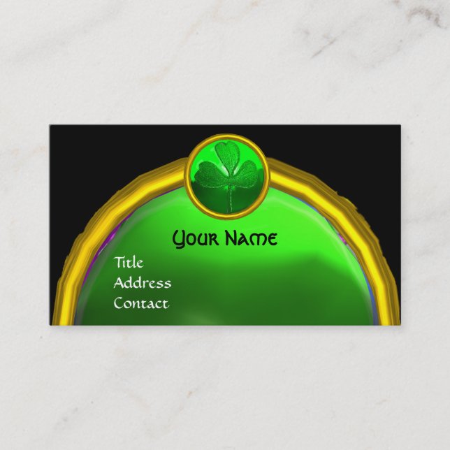 ST PATRICK'S DAY GREEN SHAMROCK GEMSTONE JEWEL BUSINESS CARD (Front)