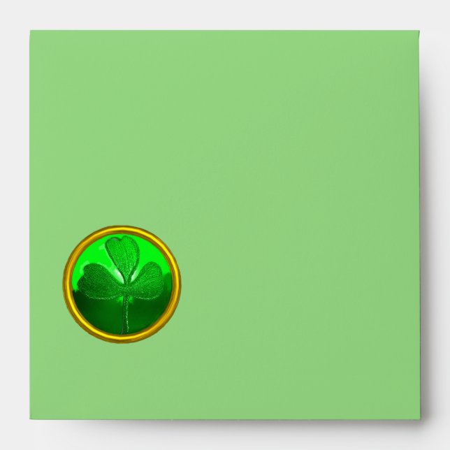 ST PATRICK'S DAY GREEN SHAMROCK GEMSTONE JEWEL ENVELOPE (Front)