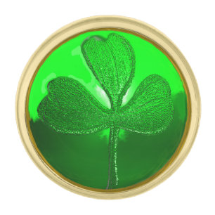 ST PATRICK'S DAY GREEN SHAMROCK GEMSTONE JEWEL GOLD FINISH LAPEL PIN