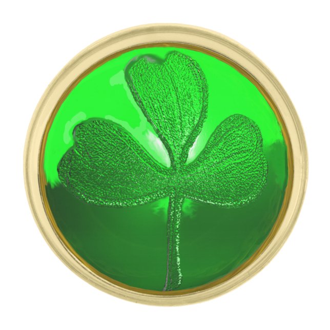 ST PATRICK'S DAY GREEN SHAMROCK GEMSTONE JEWEL GOLD FINISH LAPEL PIN (Front)