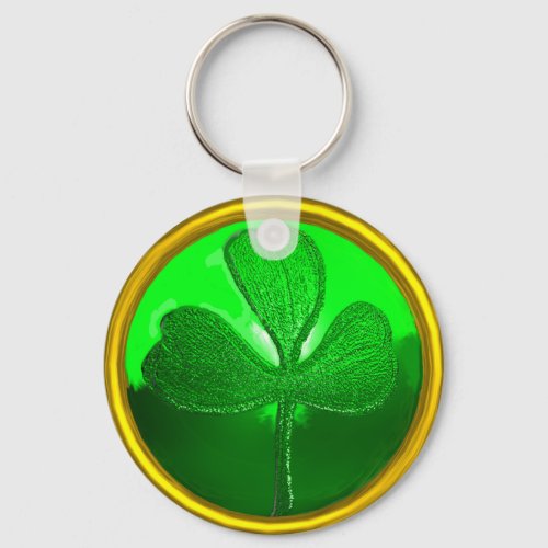 ST PATRICKS DAY GREEN SHAMROCK GEMSTONE JEWEL KEYCHAIN