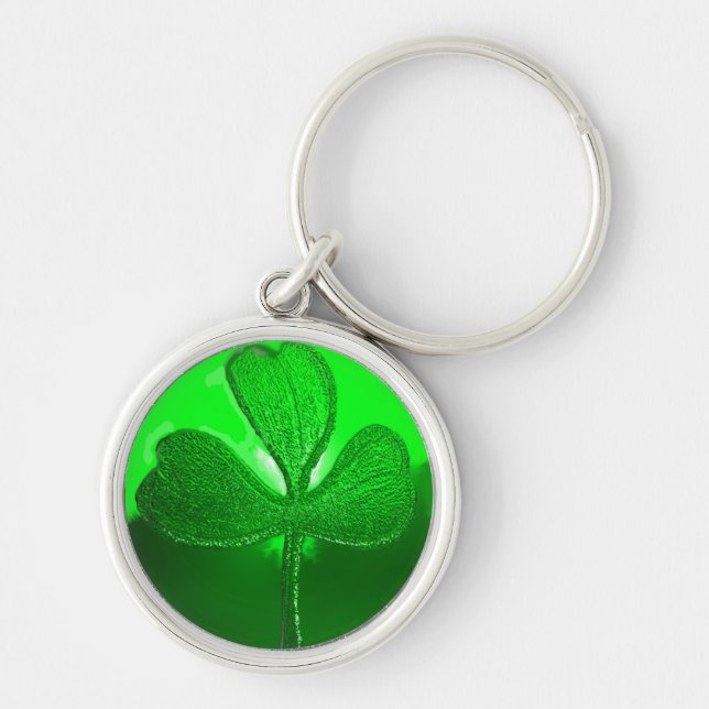 ST PATRICK'S DAY GREEN SHAMROCK GEMSTONE JEWEL KEYCHAIN (Front)
