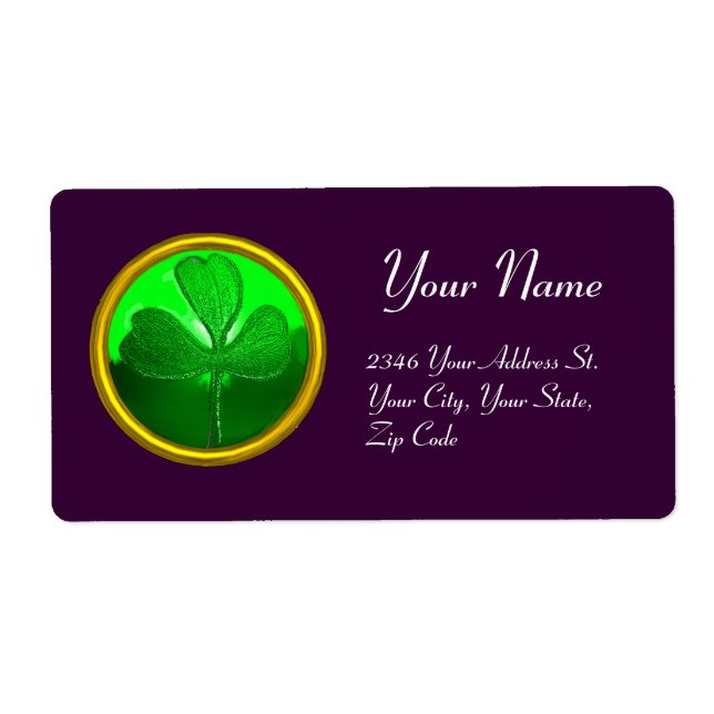 ST PATRICK'S DAY GREEN SHAMROCK GEMSTONE JEWEL LABEL (Front)