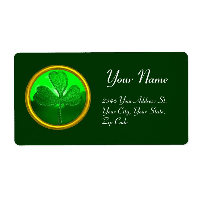 ST PATRICK'S DAY GREEN SHAMROCK GEMSTONE JEWEL LABEL (Front)