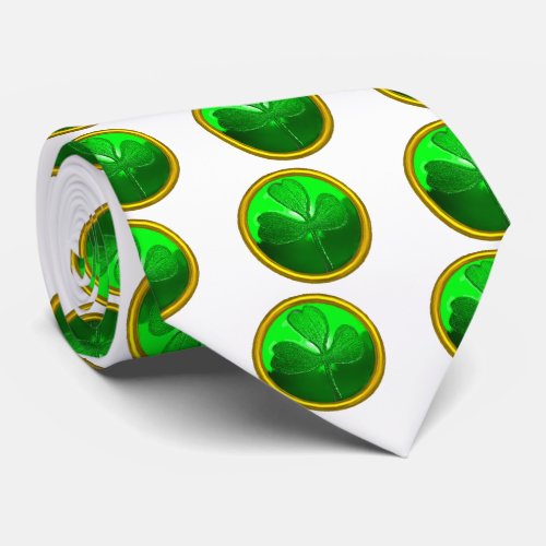 ST PATRICKS DAY GREEN SHAMROCK GEMSTONE JEWEL NECK TIE