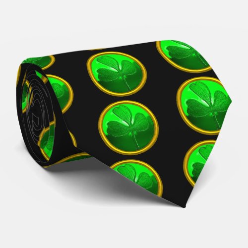 ST PATRICKS DAY GREEN SHAMROCK GEMSTONE JEWEL NECK TIE