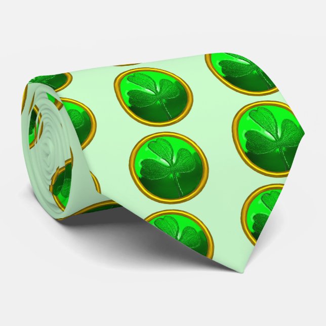 ST PATRICK'S DAY GREEN SHAMROCK GEMSTONE JEWEL TIE (Rolled)