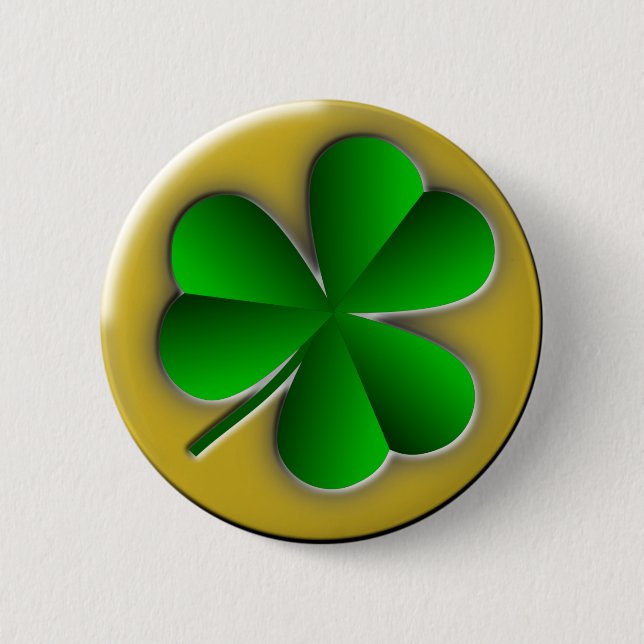 St Patrick's Day Green Shamrock Gold Background Button (Front)