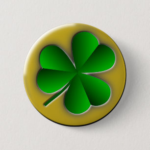St Patrick's Day Green Shamrock Gold Background Button