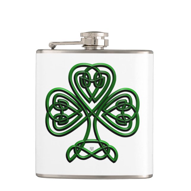 St Patricks Day Green Shamrock Hip Flask (Front)