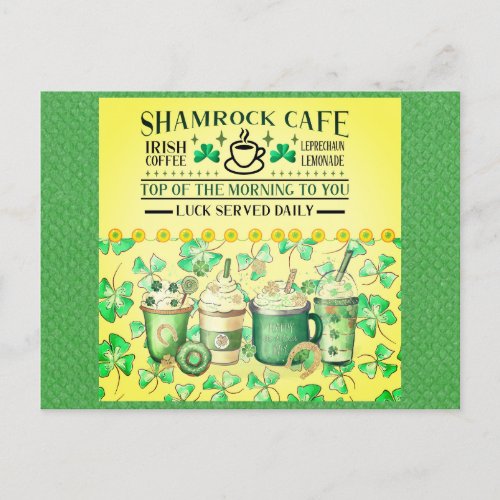 St Patricks Day Green Shamrock Irish Cafe Postcard