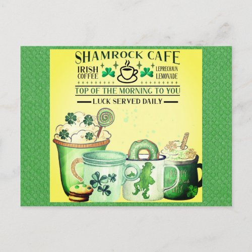 St Patricks Day Green Shamrock Irish Cafe Postcard