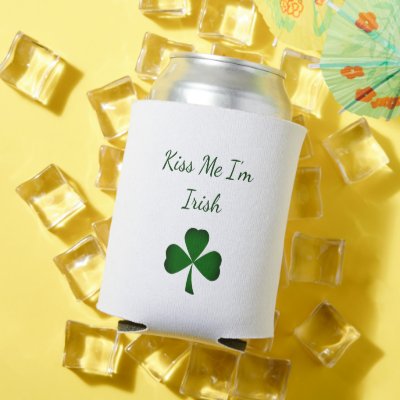 St. Patrick's Day Green Shamrock Kiss Me I'm Irish Can Cooler