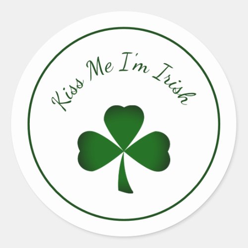 St Patricks Day Green Shamrock Kiss Me Im Irish Classic Round Sticker