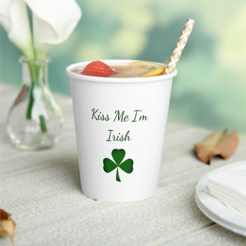 St Patricks Day Green Shamrock Kiss Me Im Irish Paper Cups