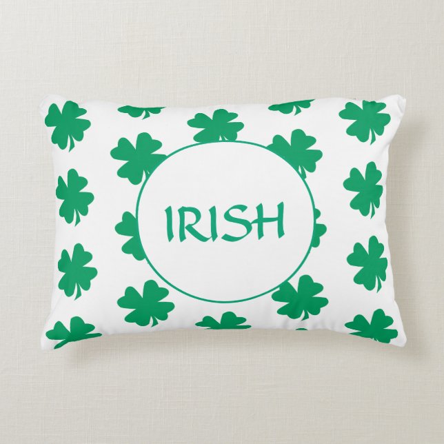 St Patrick's Day Green Shamrock Leaf Pattern Irish Accent Pillow (Front)