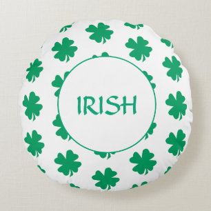 St Patrick's Day Green Shamrock Leaf Pattern Irish Round Pillow
