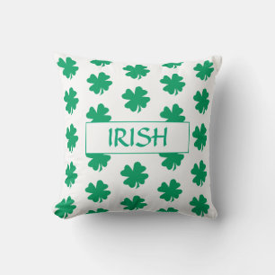 St Patrick's Day Green Shamrock Leaf Pattern Irish Throw Pillow