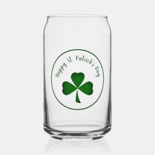 St Patricks Day Green Shamrock Lucky Clover Can Glass