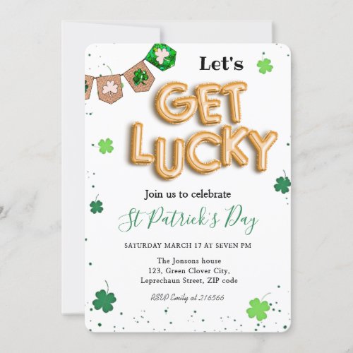 St Patricks Day Green Shamrock lucky party Invitation