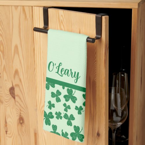 St Patricks Day Green Shamrock Monogrammed Kitchen Towel
