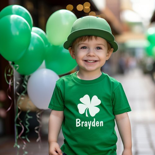 St Patricks Day Green Shamrock Personalized Name Baby T_Shirt