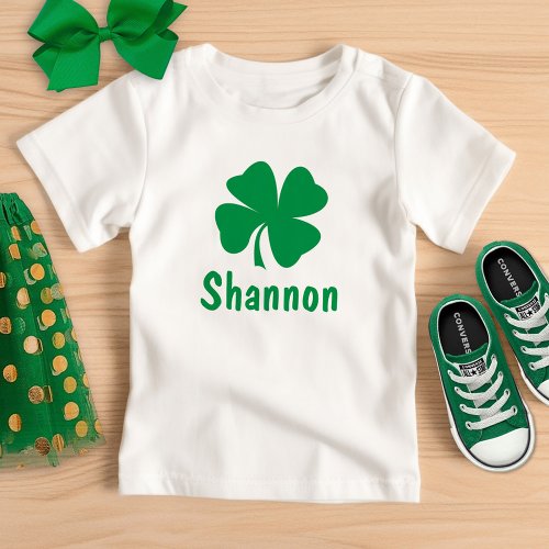 St Patricks Day Green Shamrock Personalized Name Baby T_Shirt
