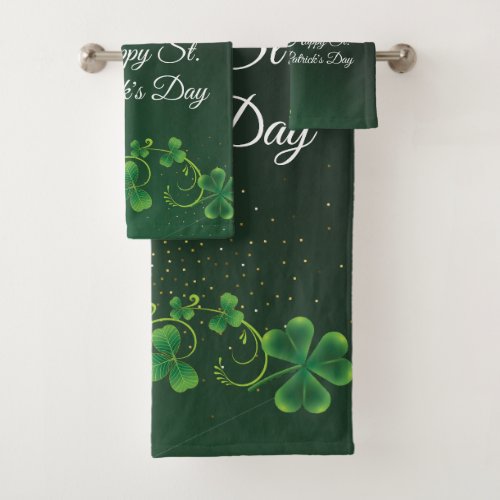 St Patricks Day Green Shamrock Vine Irish Party Bath Towel Set