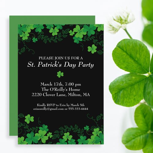 St Patricks Day Green Shamrock Vine Irish Party Invitation