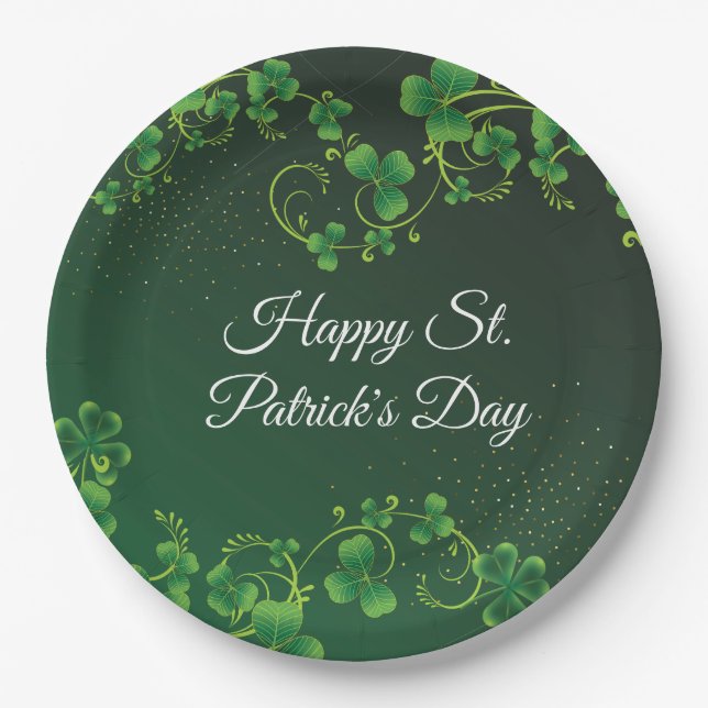 St. Patrick's Day Green Shamrock Vine Irish Party  Paper Plates (Front)