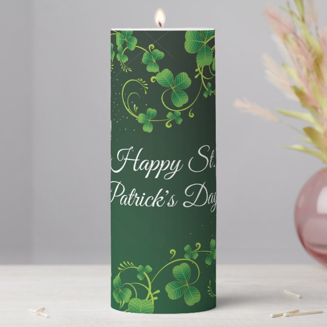 St. Patrick's Day Green Shamrock Vine Irish Party  Pillar Candle (In Situ)