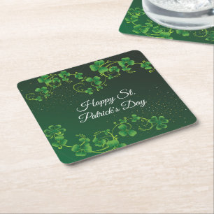 St. Patrick's Day Green Shamrock Vine Irish Party Square Paper Coaster