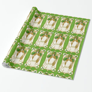 ST.PATRICK'S DAY GREEN SHAMROCKS AND TRINITY WRAPPING PAPER