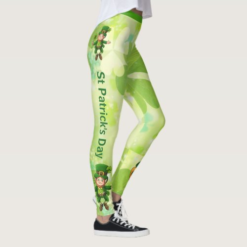 St Patricks Day Green Shamrocks Cute Leprechaun Leggings