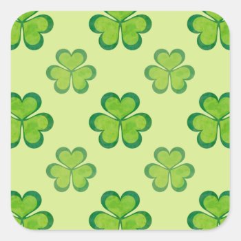 St. Patrick's Day Green Shamrocks Lucky Clovers Square Sticker by ZeraDesign at Zazzle