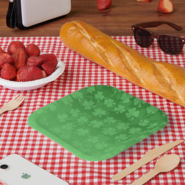 St. Patrick's Day green shamrocks ombre pattern Paper Plates (Picnic)