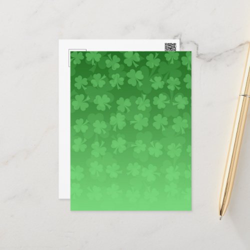 St Patricks Day green shamrocks ombre pattern Postcard
