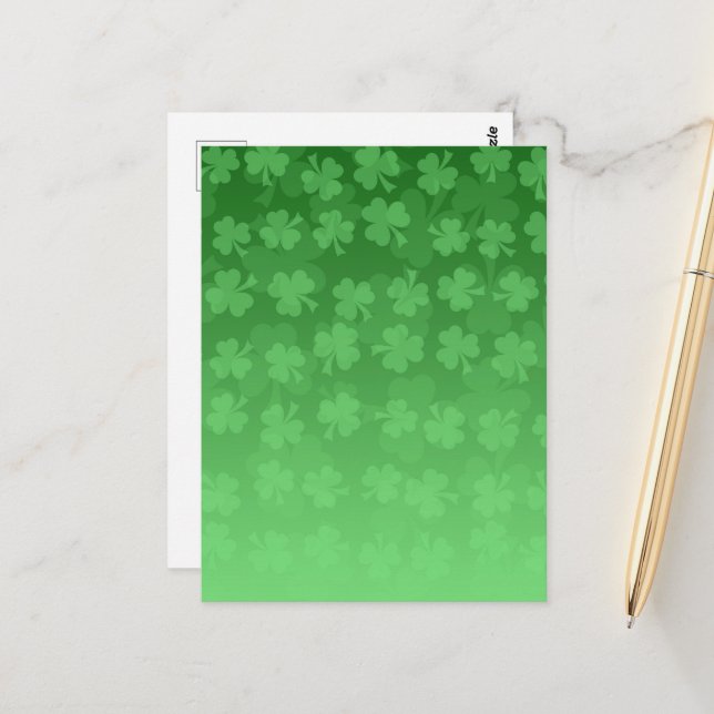 St. Patrick's Day green shamrocks ombre pattern Postcard (Front/Back In Situ)